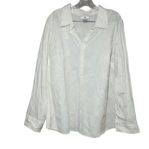 ALC Atlast Classics White Embroidered Floral Collared Long Sleeve Shirt 14 16